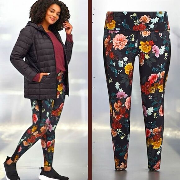 Torrid Black Floral Performance Core Full Length Mix Media Active Leggings 2 2XL - Picture 4 of 15